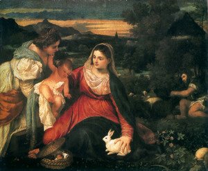 Tiziano Vecellio (Titian) - Madonna and Child with St. Catherine and a Rabbit