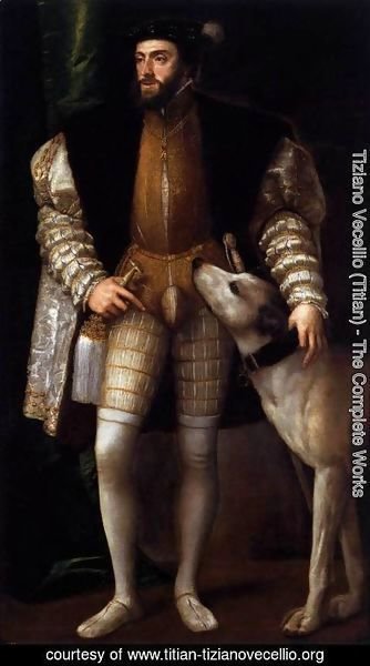 Tiziano Vecellio (Titian) - Charles V Standing with His Dog