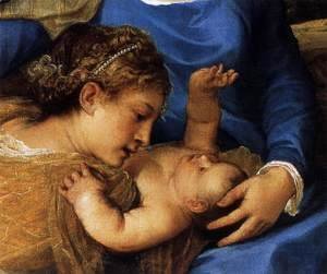 Tiziano Vecellio (Titian) - Madonna and Child with Saints (detail)