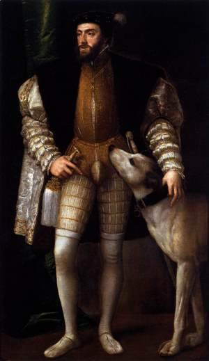 Tiziano Vecellio (Titian) - Charles V Standing with His Dog 2