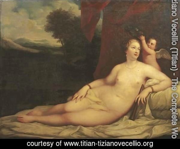 Venus crowned by Cupid, a landscape beyond