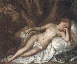 Tiziano Vecellio (Titian) - Study of a sleeping nymph in a woodland landscape