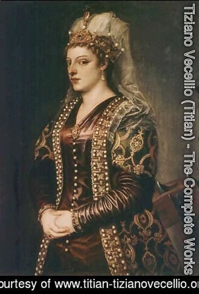 Tiziano Vecellio (Titian) - Portrait of Caterina Cornaro (1454-1510) wife of King James II of Cyprus, dressed as St. Catherine