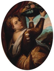 A girl with a basket of fruit