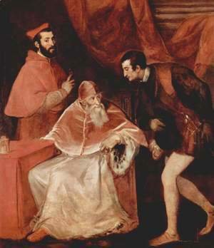 Tiziano Vecellio (Titian) - Pope Paul III with his Grandsons Alessandro and Ottavio Farnese 1546