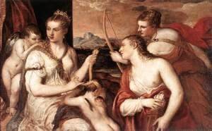 Tiziano Vecellio (Titian) - Venus Blindfolding Cupid c. 1565