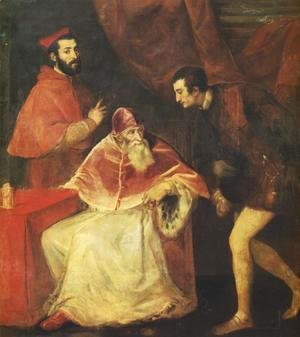 Tiziano Vecellio (Titian) - Portrait of Farnese Pope Paul III with his Nephews