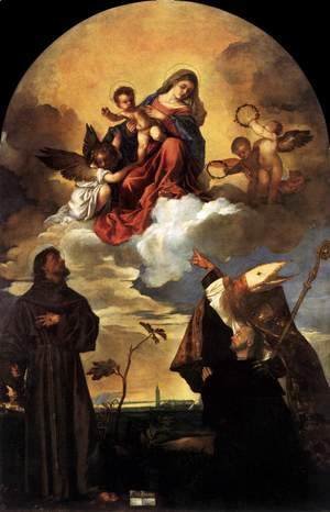 Tiziano Vecellio (Titian) - Madonna in Glory with the Christ Child and Sts Francis and Alvise with the Donor