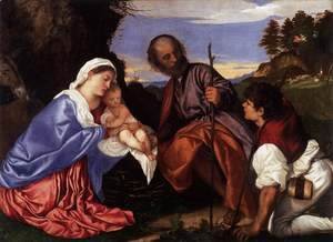 Tiziano Vecellio (Titian) - The Holy Family with a Shepherd