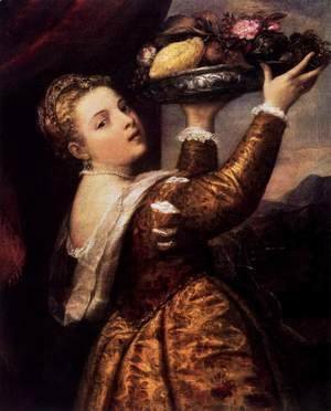 Tiziano Vecellio (Titian) - Young Woman with a Dish of Fruit