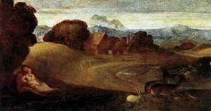 Tiziano Vecellio (Titian) - The Birth of Adonis (detail)