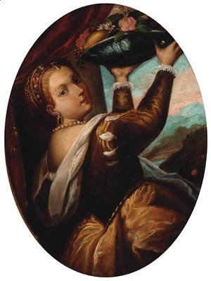 Tiziano Vecellio (Titian) - A girl with a basket of fruit