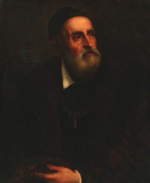Tiziano Vecellio (Titian) - Portrait of the Artist, half-length in a black coat