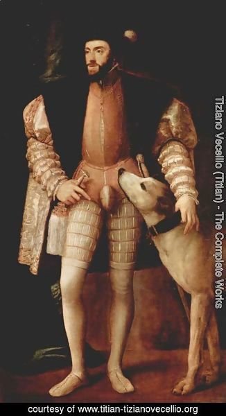 Tiziano Vecellio (Titian) - Portrait of Emperor Charles V with dog